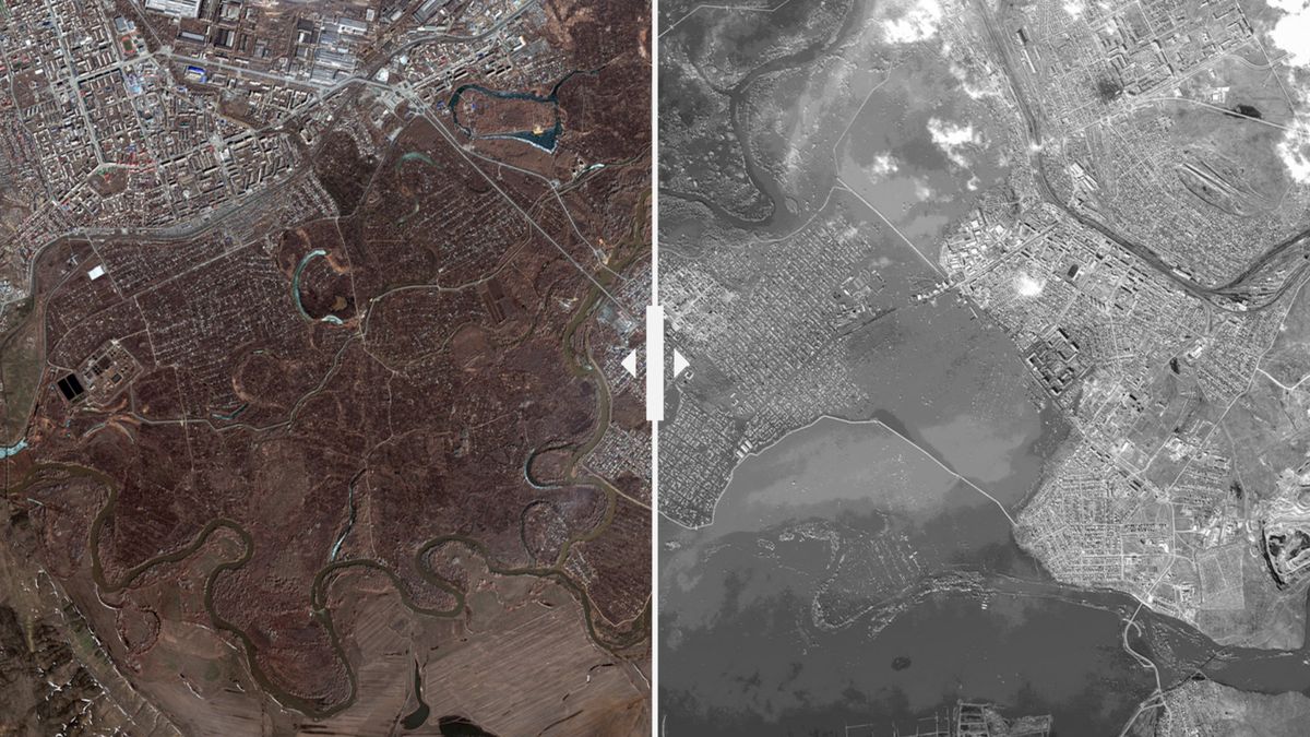 Srovnávací snímky odhalují zkázu, kterou rozpoutal tající sníh z Uralu